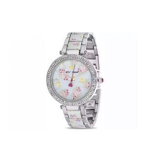 BETSEY JOHNSON WOMEN’’S Pale Blue FLORAL WRISTWATCH FLOWERS RHINESTONES New in B